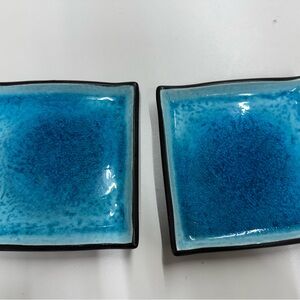 Set of Two Blue Square Ceramic Plates